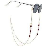 Brass Glasses Chain, with Glass Beads & pearl, plated, anti-skidding & glass pattern design & Unisex, golden, 780mm 
