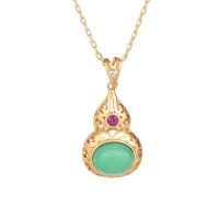 Brass Cubic Zirconia Necklace, with Green Calcedony, Fox, gold color plated & micro pave cubic zirconia & hollow Approx 19.68 Inch 