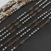 Brass Beading Chains, with Plastic Pearl, plated, DIY, metallic color plated, 3*3mm 
