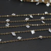 Brass Beading Chains, with Crystal, plated, DIY, metallic color plated, 3*3mm 