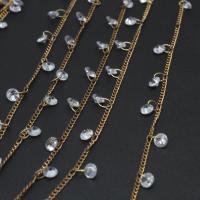 Brass Beading Chains, with Crystal, plated, DIY, metallic color plated, 4*4mm 