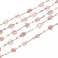 Brass Beading Chains, with Rose Quartz, plated, DIY metallic color plated, 12*10mm 