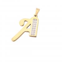 Cubic Zirconia Stainless Steel Pendant, Alphabet Letter, gold color plated & micro pave cubic zirconia 