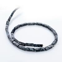 Schneeflocke Obsidian Perlen, Rechteck, poliert, DIY, schwarz, 4x13mm, 29PCs/Strang, verkauft von Strang