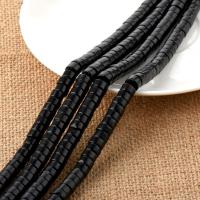 Schwarzer Stein Perle, flache Runde, poliert, DIY, schwarz, 3x6mm, verkauft von Strang