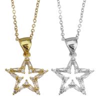 Cubic Zircon Micro Pave Brass Necklace, with stainless steel chain, with 1.5 inch extender chain, Star, plated, micro pave cubic zirconia & for woman & hollow 1.2mm Approx 17 Inch 