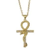 Cubic Zircon Micro Pave Brass Necklace, with stainless steel chain, gold color plated, micro pave cubic zirconia & for woman 2mm 