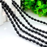 Schwarzer Stein Perle, Tropfen, poliert, DIY, schwarz, 6x9mm, verkauft von Strang