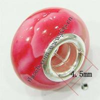 European Porcelain Beads , Rondelle, sterling silver double core without troll, red Approx 4.5mm 