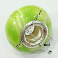 European Porcelain Beads , Rondelle, sterling silver double core without troll, green Approx 4.5mm 