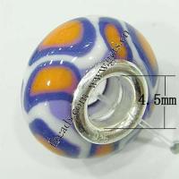 European Porcelain Beads , Rondelle, sterling silver double core without troll, blue Approx 4.5mm 