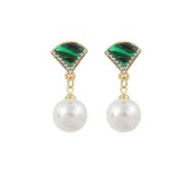Plastic Pearl Zinc Alloy Earring, ABS Plastic Pearl, with Zinc Alloy, gold color plated, fashion jewelry & for woman & with rhinestone, green, 3.1cmX1.2cm 