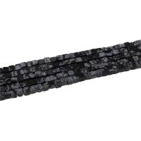 Schneeflocke Obsidian Perlen, Quadrat, poliert, DIY, schwarz, 4x4mm, 86PCs/Strang, verkauft von Strang