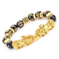 Om Mani Padme Hum Bracelet, Obsidian, with Zinc Alloy, fashion jewelry 