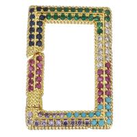 Fashion Carabiner Key Ring, Brass, Rectangle, gold color plated, micro pave cubic zirconia, multi-colored 