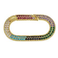 Fashion Carabiner Key Ring, Brass, gold color plated, micro pave cubic zirconia, multi-colored 