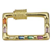 Fashion Carabiner Key Ring, Brass, Rectangle, gold color plated, micro pave cubic zirconia 