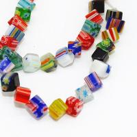 Millefiori Scheibe Lampwork Perlen, Quadrat, plattiert, DIY, gemischte Farben, 6x6x6mm, ca. 46PCs/Strang, verkauft von Strang