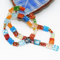 Millefiori Scheibe Lampwork Perlen, Rechteck, Einbrennlack, DIY & verschiedene Größen vorhanden, gemischte Farben, verkauft von Strang
