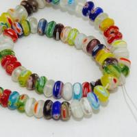 Millefiori Scheibe Lampwork Perlen, flache Runde, DIY, gemischte Farben, 8x4mm, ca. 98PCs/Strang, verkauft von Strang