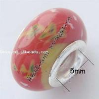 European Porcelain Beads , Rondelle, sterling silver double core without troll, red Approx 5mm 