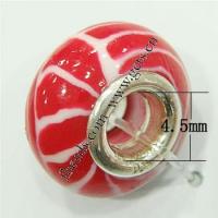 European Porcelain Beads , Rondelle, sterling silver double core without troll & stripe Approx 4.5mm 