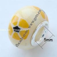 European Porcelain Beads , Rondelle, with flower pattern & sterling silver double core without troll, yellow Approx 5mm 