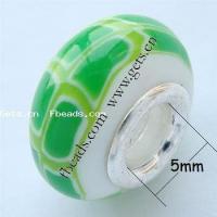 European Porcelain Beads , Rondelle, with flower pattern & sterling silver double core without troll, green Approx 5mm 
