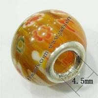 Millefiori Glass European Beads, Rondelle, sterling silver double core without troll Approx 4.5mm 