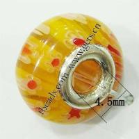 Millefiori Glass European Beads, Rondelle, sterling silver double core without troll, amber Approx 4.5mm 