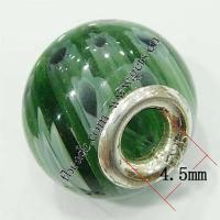 Millefiori Glass European Beads, Rondelle, sterling silver double core without troll, green Approx 4.5mm 
