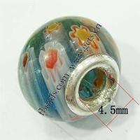 Millefiori Glass European Beads, Rondelle, sterling silver double core without troll Approx 4.5mm 
