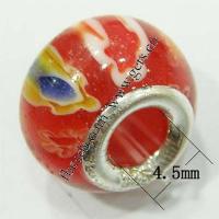 Millefiori Glass European Beads, Rondelle, sterling silver double core without troll, red Approx 4.5mm 