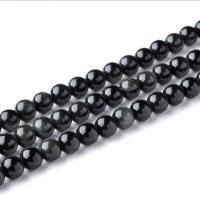 Schwarze Obsidian Perlen, rund, Modeschmuck & verschiedene Größen vorhanden, schwarz, verkauft von Strang