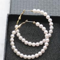 Iron Hoop Earring, with Plastic Pearl, fashion jewelry 