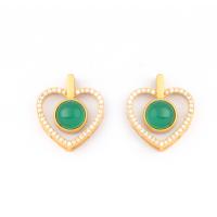 Glass Brass Pendants, with Glass, Heart, plated, DIY, green, 22*19*7mm 