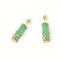 Glass Brass Pendants, with Glass, Bamboo, plated, DIY, green, 44*12.5*6mm Approx 1mm 