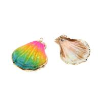Natural Seashell Pendant, Trumpet Shell, plated, DIY, multi-colored, 38*36*5mm 