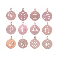 Stainless Steel Pendants, 12 Signs of the Zodiac, rose gold color plated, 12mm 