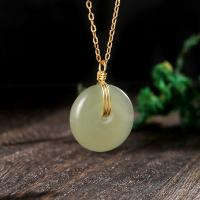 Sterling Silver Jewelry Necklace, 925 Sterling Silver, with Hetian Jade, Round, plated, fashion jewelry & for woman, golden, 450*12mm 