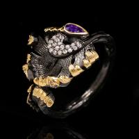 Cubic Zirconia Micro Pave Brass Finger Ring, gun black plated & micro pave cubic zirconia & for woman, gold 