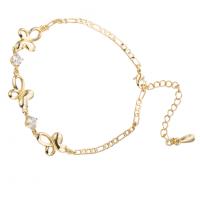 Brass Anklet, Cubic Zirconia, with Brass, plated, DIY, gold 