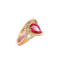 Cubic Zirconia Micro Pave Brass Finger Ring, gold color plated & micro pave cubic zirconia & for woman, red 
