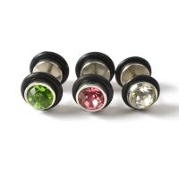 Bijoux de piercing d'oreille en acier inoxydable, avec zircon cubique, bijoux de mode & unisexe, plus de couleurs à choisir +8mm+8mm, Vendu par PC