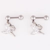 Stainless Steel Ear Piercing Jewelry, with Cubic Zirconia, fashion jewelry, silver color 