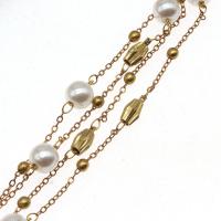 Brass Ball Chain, with Plastic Pearl, plated & DIY, metallic color plated, 13*6*3mm 