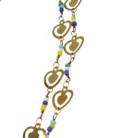 Brass Beading Chains, with Glass Beads, plated & DIY, metallic color plated, 12*11mm 