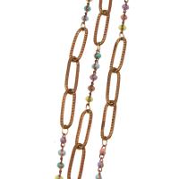 Brass Beading Chains, with Glass Beads, plated & DIY, metallic color plated, 14*5mm 