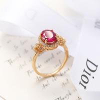 Cubic Zircon Brass Finger Ring, with Cubic Zirconia, gold color plated & for woman, red 