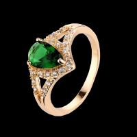 Cubic Zircon Brass Finger Ring, with Cubic Zirconia, gold color plated & for woman, green 